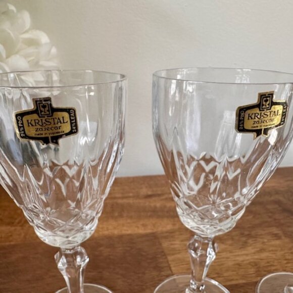 Vintage Kristal Zajecar Crystal Wine Glasses Set of 4 Made in Yugoslavia - Picture 6 of 7